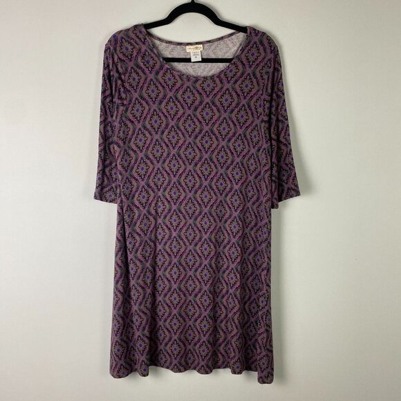 Natural Life Floral Diamond Bailey Dress Womens Medium Purple 3/4 Sleeves - Picture 1 of 10